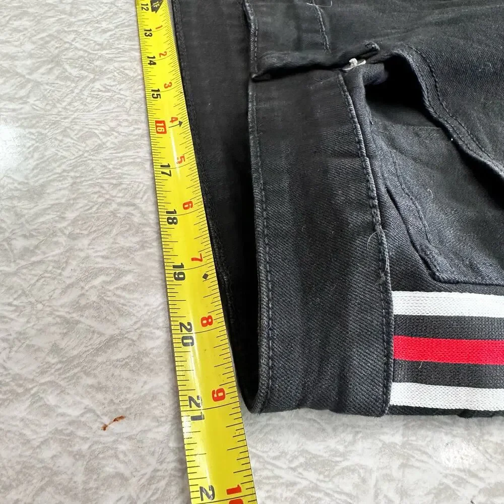 Eternity BC/AD Black Denim Leg Striped + Heart Detail Jeans Tapered Leg Size 42